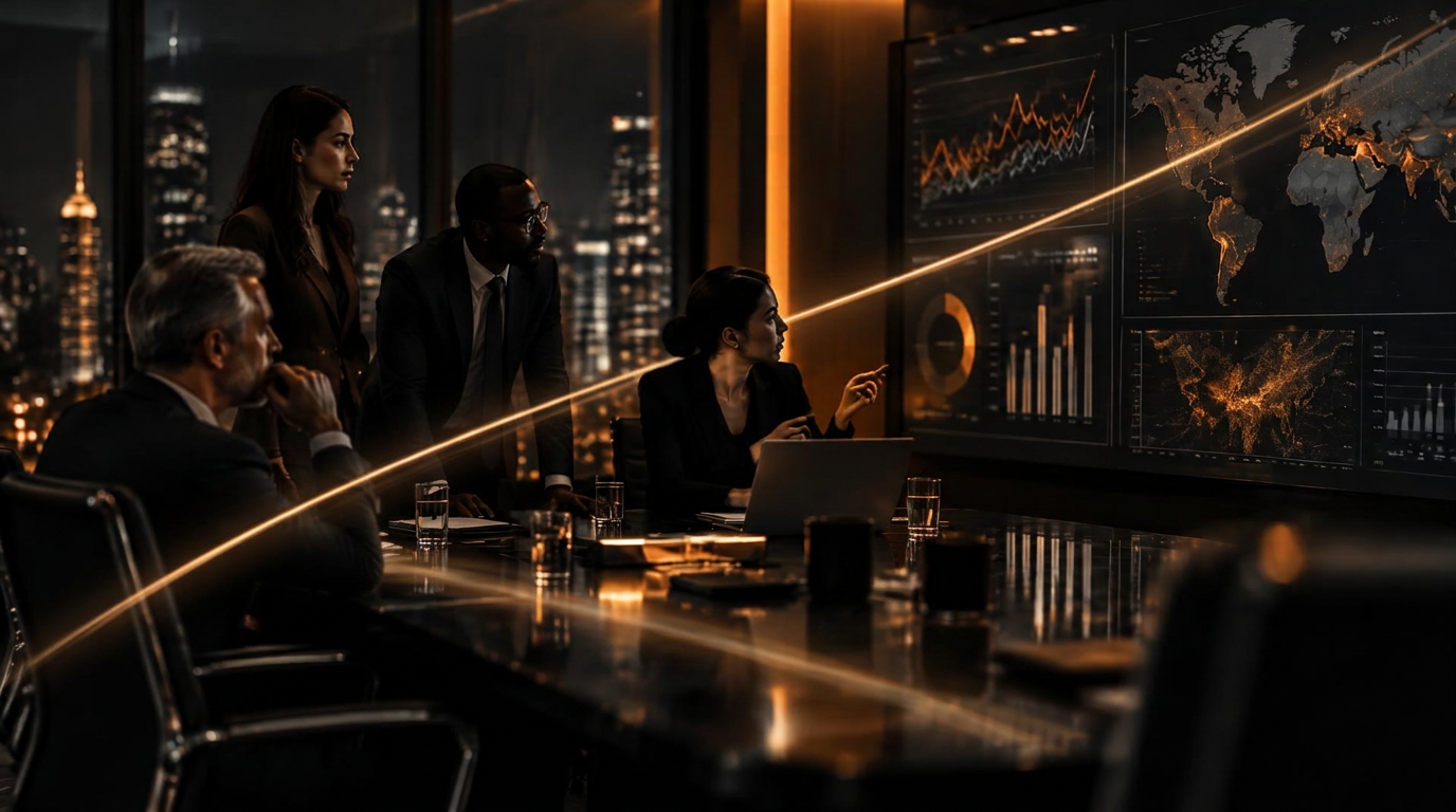 Executivos analisando indicadores de risco